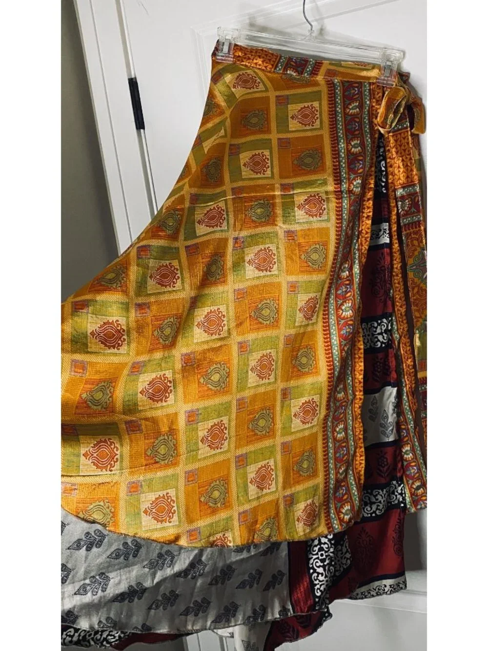 Reversible Sari Silk Magic Wrap Skirt Boho Festival Hippie Handmade India OS